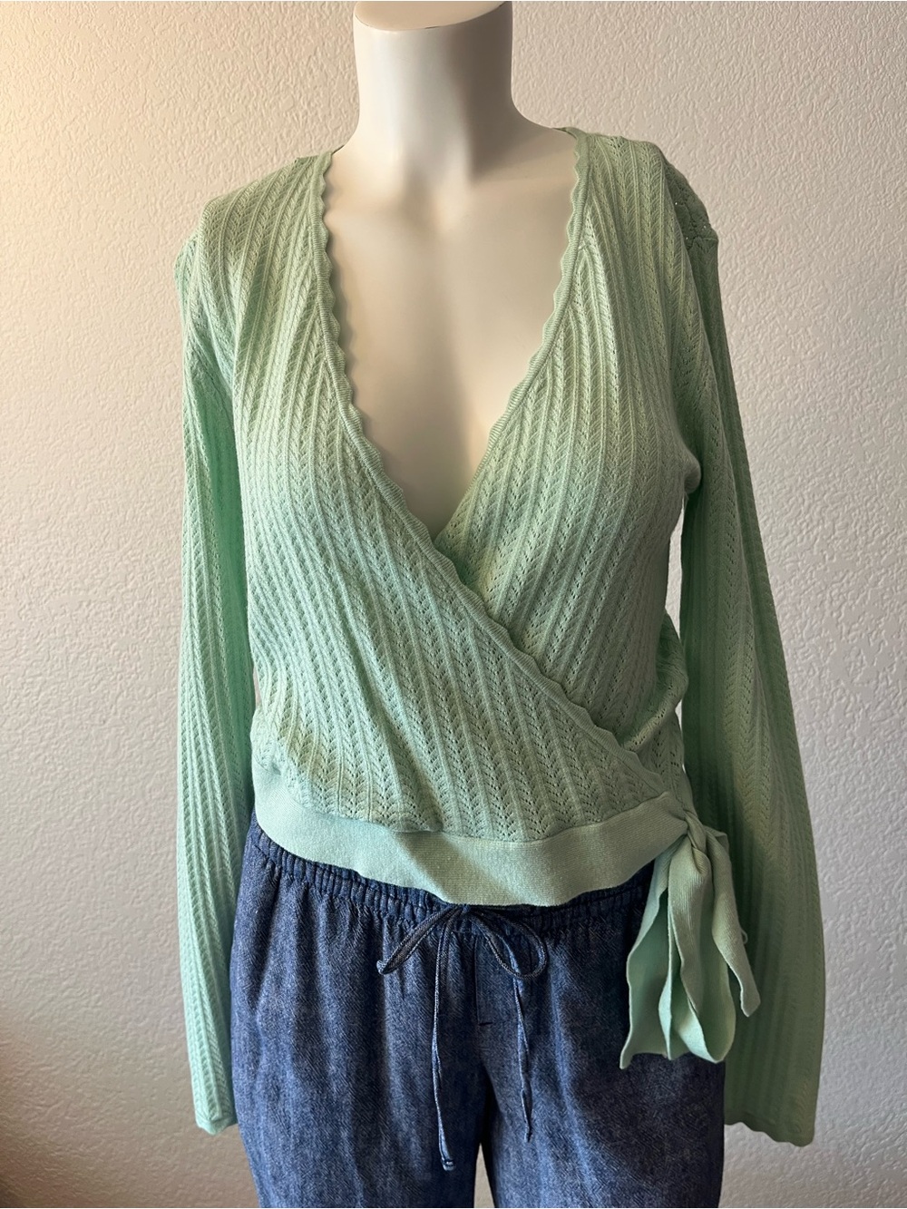 Ultra Flirt Mint Green Knit Wrap Sweater